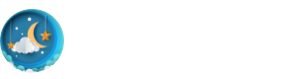 Logo du théâtre des rêveries, composé d'un rond bleu, avec nuage blanc devant et étoile et lune jaune au centre. À droite du rond Théâtre des rêveries en blanc